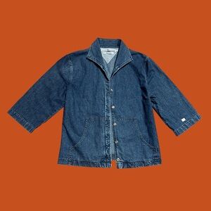 VTG Tommy Hilfiger Blue Denim Collared 3/4 Sleeve Top, Snap Closure, Women's